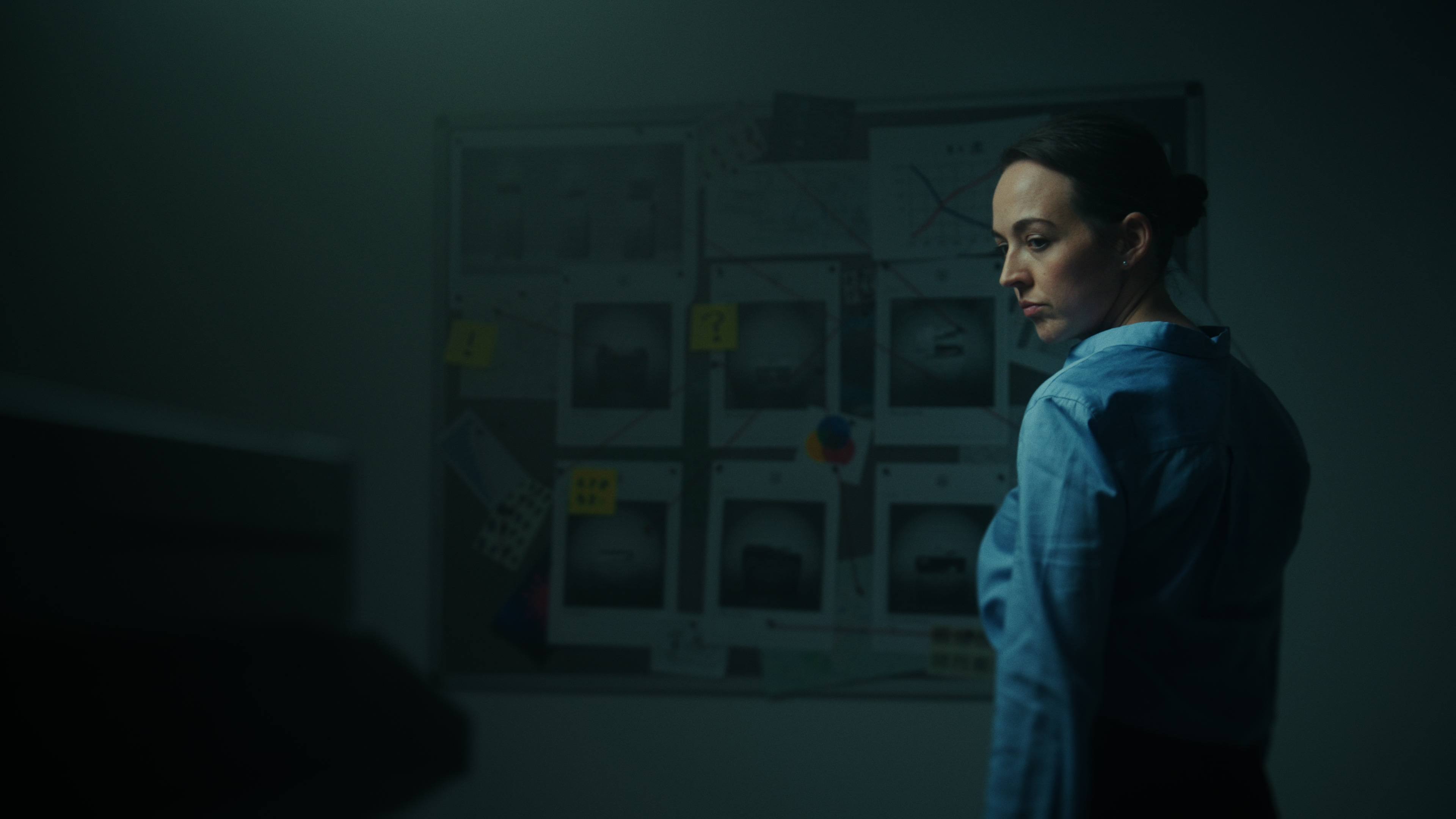 <p>IT Decision Maker standing in front of IT Security suspects board interrogating printer</p>