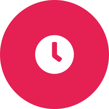 <p>White clock icon on a round crimson background</p>