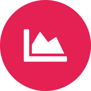 <p>White graph icon on a round crimson background</p>