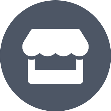 Grey circle with white shop icon