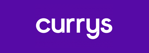 <p>Currys logo in white on a purple background</p>